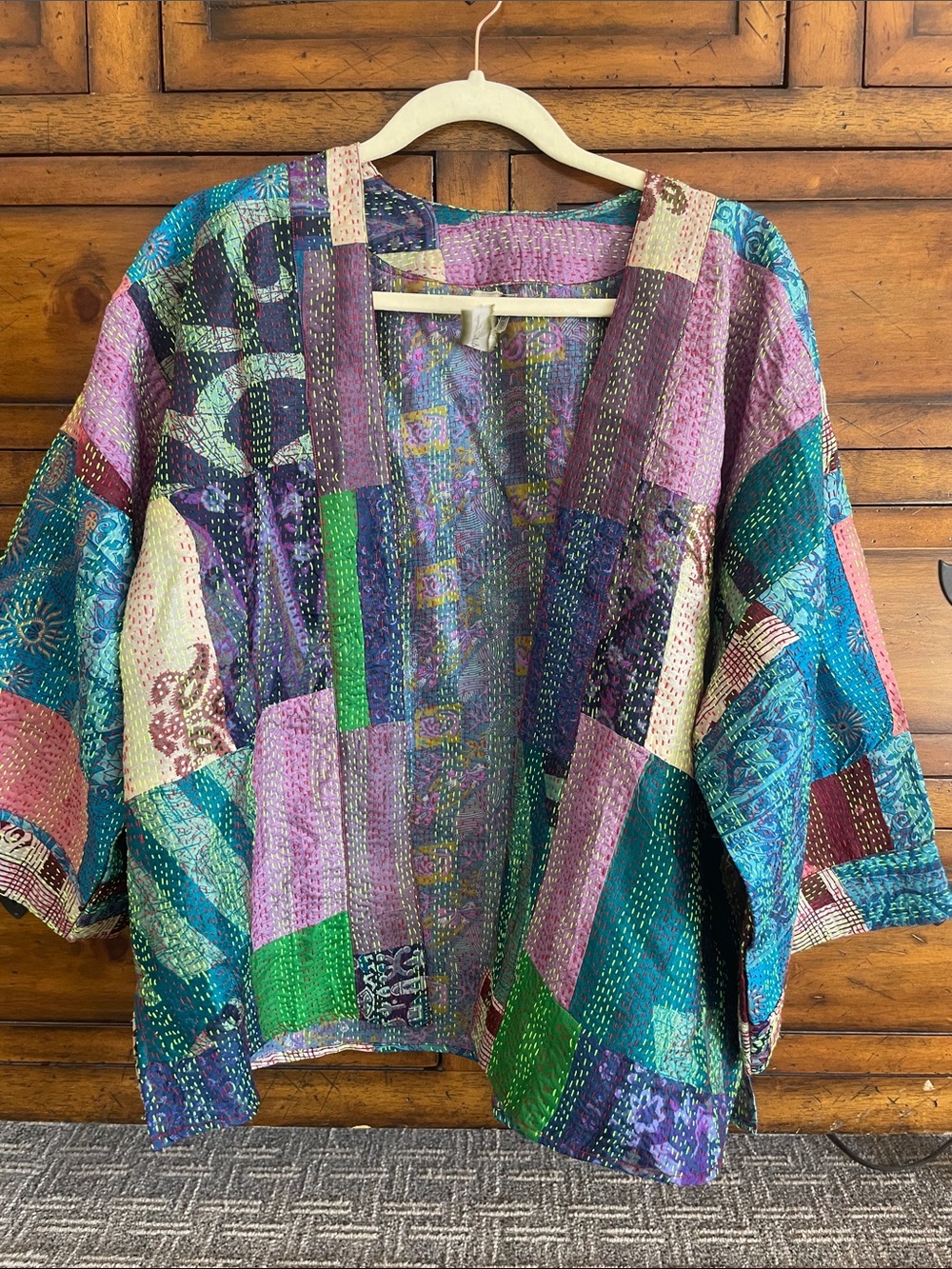 Bohemian Patchwork Open-Front Cardigan - Multicolor